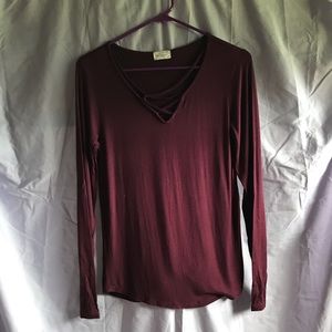 maroon long sleeve top
